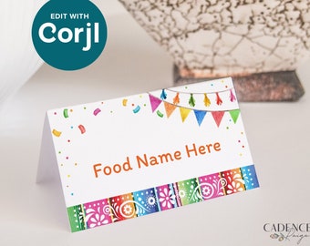 Biglietti alimentari stampabili per buffet Fiesta Segnali alimentari personalizzabili per Taco Bar Segnaposti Taco Bout Compleanno Fiesta Decorazioni Serape fai da te MODIFICABILI