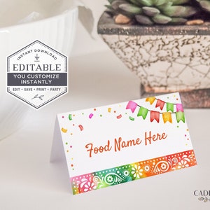 Cartes de nourriture Fiesta, cartes de lieu Fiesta, cartes de visite imprimables Fiesta, déco Taco Bout, décoration Fiesta 1er anniversaire, bricolage, MODIFIABLE, Corjl A24
