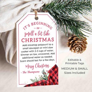 Etiqueta imprimible para olla a fuego lento / Popurrí navideño para la estufa / Etiquetas de regalo con aromas navideños / Plantilla editable