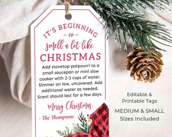 Etiqueta imprimible para olla de cocción lenta / Popurrí navideño para estufa / Etiquetas de regalo con aromas navideños / Plantilla editable