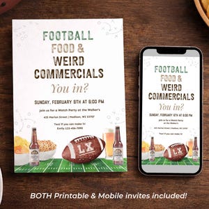 Football Watch Party Invitation, Editable Big Game Invite, Super Sunday Bowl Game (Digital) image 1