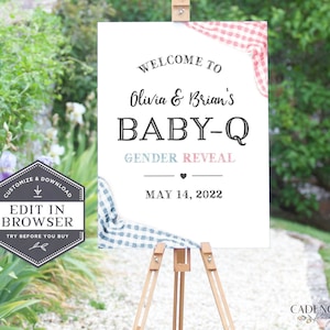 Gender Reveal Party Sign, Gender Reveal Baby-Q Sign, BBQ Gender Reveal Welcome, Boy or Girl Reveal Poster, Barbecue, Printable Sign Q2GR