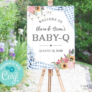 Light Blue BabyQ Welcome Sign, Baby-Q Shower Sign, BBQ Baby Shower Sign, Welcome Poster, Coed Baby Shower, Editable Printable Sign Corjl BQB