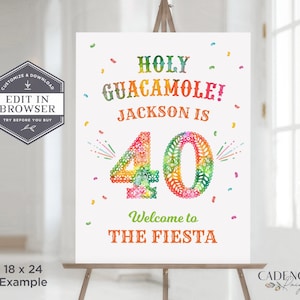 40th Birthday Sign, 40th Birthday Welcome Sign, Holy Guacamole Sign, 40th Birthday Poster, Forty, Printable, Editable Sign, Corjl, A24