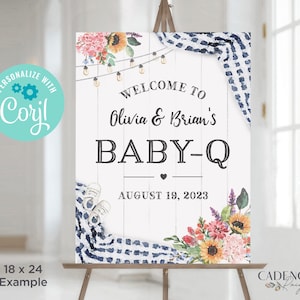 Navy BabyQ Welcome Sign, Baby-Q Shower Sign, BBQ Baby Shower Sign, BBQ Welcome Poster, Coed Baby Shower Sign, Edit, Printable Sign Corjl BQN