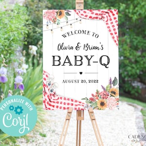 Red BabyQ Welcome Sign, Baby-Q Shower Sign, BBQ Baby Shower Sign, Barbecue Baby Shower Poster, Coed Baby Shower Sign, Printable, Corjl, BQR image 1