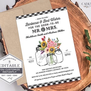Invitación para barbacoa, invitación para despedida de soltera en pareja, invitación para recepción de boda informal, cena de ensayo de barbacoa, bricolaje, invitación imprimible, A22