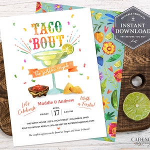 Taco Bout Couples Shower Invitation, Fiesta Couples Shower, Fiesta Rehearsal Invite, Taco Bout Love Invite, DIY, Printable Invite, Corjl,A24