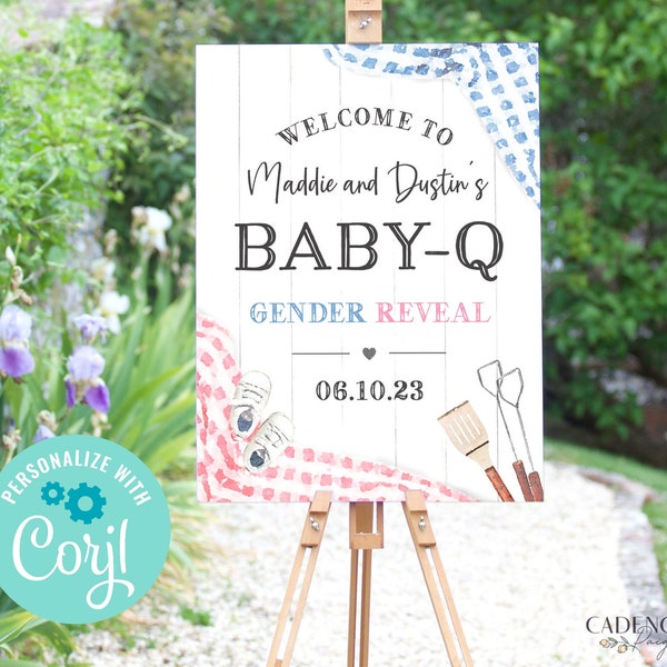 Gender Reveal Welcome Sign, Gender Reveal Baby-Q Sign, BBQ Gender Reveal Sign, Boy or Girl Reveal Poster, Baby BBQ, Printable Sign BQGR