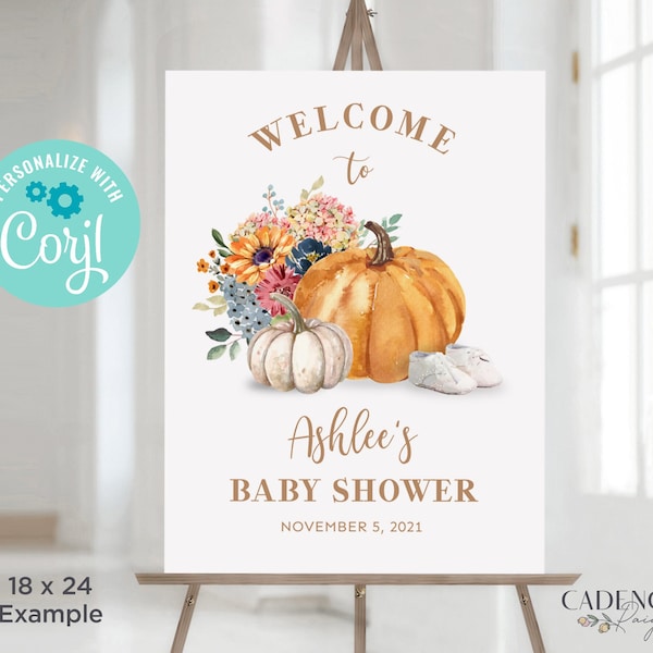 Little Pumpkin Baby Shower Sign, Printable Baby Shower Sign, Large Baby Shower Welcome Sign, gender neutral, printable, editable, DIY, Corjl