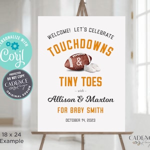Football Baby Shower Welcome Sign, Tailgate Welcome Sign, Coed Baby Shower Sign, Football Baby Shower Poster, Customizable, Printable, Corjl