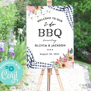 Navy I Do BBQ Welcome Sign, I Do BBQ Welcome Poster, BBQ Reception Sign, Blue Gingham bbq sign, Coed Shower, Printable Sign, Corjl,  NQ2
