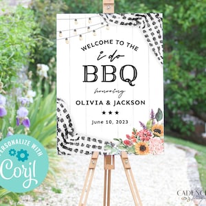 I Do BBQ Welcome Sign, I Do BBQ Reception Sign, Bbq Welcome Poster, Sunflower BBQ Sign, Coed bbq Shower Sign, Printable, Corjl, Q2BK