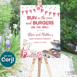 Brötchen im Ofen Willkommensschild, Brötchen im Ofen Burger auf dem Grill Schild für Babyparty Grillparty, Paarparty Baby Sprinkle, Digital RGB1