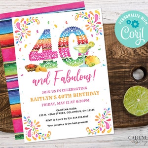 40 und fabelhafte Geburtstagseinladung, 40. Geburtstag Fiesta Invite, 40. Geburtstagsparty-Einladung, 40 Jahre, Mexikanisches Thema, DIY, Printable