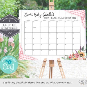 Pink Baby-Q Calendar Sign, Guess Baby Girl's Birth Date Sign, BBQ Baby Shower Sign, Coed Baby Shower Sign, Printable Sign Corjl, BQP