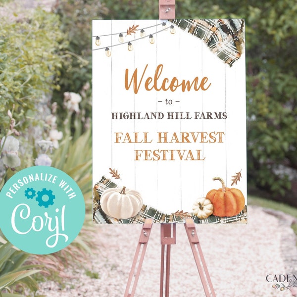 Fall Harvest Fest Welcome Sign Template, Fall Fest Welcome Sign, Autumn Festival Welcome Poster, Community Event Sign, Printable, Corjl, FGP