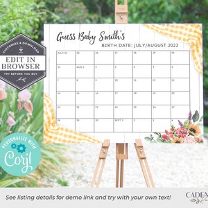 Gender Neutral BabyQ Calendar Sign, Guess Baby&#39;s Birth Date Sign, BBQ Baby Shower Sign, Coed Baby Shower Sign, Printable Sign, Corjl, BQY