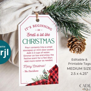 Printable Christmas Potpourri Gift Tags, Simmering Potpourri Tag, Its' Beginning to Smell a lot like Christmas Tags DIY EDITABLE Corjl