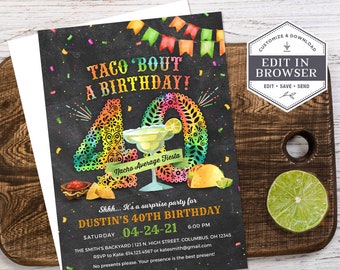 40th Birthday Party Invitation, 40th Birthday Fiesta Invite, Surprise 40th Birthday, 40th Birthday Party Invite, DIY, Printable, Corjl, A24