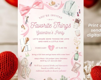 Inbjudan till Alla hjärtans dag-fest, Inbjudan till favoritsaker-fest, Inbjudan till Galentines festbrunch, Utskrivbar mall, Direktnedladdning, VD