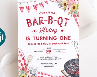 First Birthday BBQ Invitation, 1st Birthday BBQ Party Text Invitation, 1st Birthday Picnic Invite, Backyard Kids Birthday Cookout, Printable