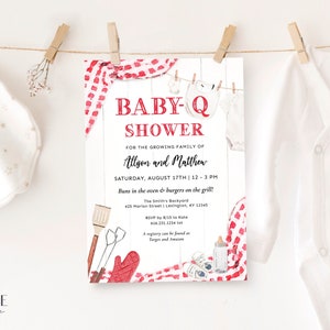 BBQ Baby Shower Invitation, Baby-Q Shower Invitation, BabyQ Coed Baby Shower, Baby Shower Cookout, Grill, Gender Neutral, Printable, DIY Bib