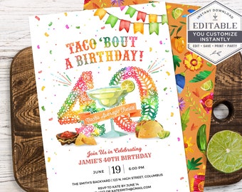 Taco Fiesta 40. Geburtstagseinladung: Bearbeitbares druckbares (Corjl)