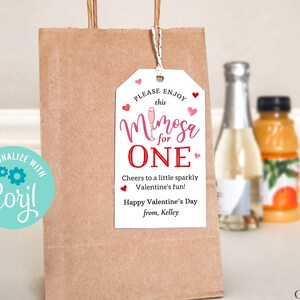 Mimosa Gift Tag, Galentine's Day Gift Tag, Valentine Mimosa Kit Gift Tags, Mom friend gift, teacher gift, Customizable, DIY, EDITABLE, Corjl