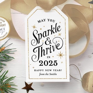 Étiquette-cadeau de bonne année 2025, étiquette imprimable du nouvel an, étiquette de réveillon du Nouvel An modifiable pour bouteille, salut, étiquette de NYE personnalisable, bricolage modifiable