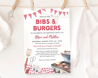 BBQ Baby Shower Invitation for Burgers on the Grill Backyard Baby Shower Cookout Baby-Q Couples Shower Baby Sprinkle in Red Gingham Digital