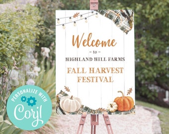 Herbst Ernte Fest Willkommensschild Vorlage, Herbst Fest Willkommensschild, Herbst Festival Willkommen Poster, Community Event Schild, Printable, Corjl, FGP