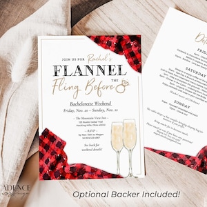 Flannel Fling Bachelorette Party Invitation, Plaid Bachelorette Invite, Buffalo Plaid Bachelorette, Cabin, Glamping, Printable Corjl, P9, BP