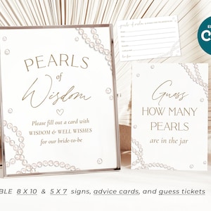 Panneau Perles de sagesse pour décoration de douche nuptiale perles et prosecco, panneau Devinez combien de perles, panneau de bar Prosecco brunch et champagne, modifiable