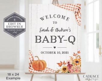 Jesienny znak powitalny BabyQ, znak na baby-Q shower, znak na grillowany baby shower, plakat na grillowany baby shower, wspólny baby shower, znak do druku, Corjl, BQF