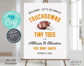 Football Baby Shower Welcome Sign, Tailgate Welcome Sign, Coed Baby Shower Sign, Football Baby Shower Poster, Customizable, Printable, Corjl