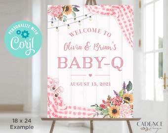 Pink BabyQ Welcome Sign, Baby-Q Shower Sign, BBQ Baby Shower Sign, Barbecue Baby Shower Poster, Coed Baby Shower Sign, Printable Sign, BQP