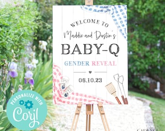 Gender Reveal Welcome Sign, Gender Reveal Baby-Q Sign, BBQ Gender Reveal Sign, Boy or Girl Reveal Poster, Baby BBQ, Printable Sign BQGR