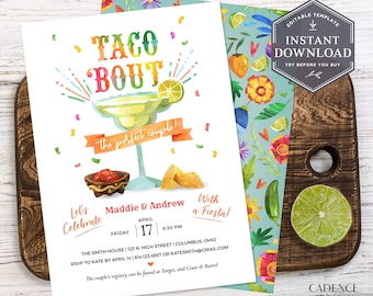 Taco Bout Couples Shower Invitation, Fiesta Couples Shower, Fiesta Rehearsal Invite, Taco Bout Love Invite, DIY, Printable Invite, Corjl,A24