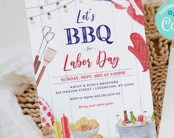 Labor Day BBQ Invitation, Digital Labor Day Party Invitation, Summer BBQ Pool Party Invite, Labor Day Phone Invite, Cookout DIY Printable