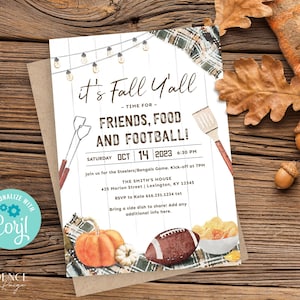 Football Party Invitation, Fall Football Party Invitation, Football Couple&#39;s Shower, Fall Y&#39;all, Tailgate Invite, DIY Printable, Corjl, GP