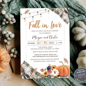 Fall Bridal Shower Invitation, Fall Harvest Couple's Shower Invite, Autumn Wedding Shower, Fall in Love Invitation, DIY Printable, Corjl FGP