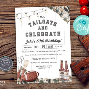 Football Birthday Party Invitation, Tailgate Birthday Invite 30th, 40th, 50th, 60th, Tailgate and Celebrate, Fall Football, Printable, Corjl