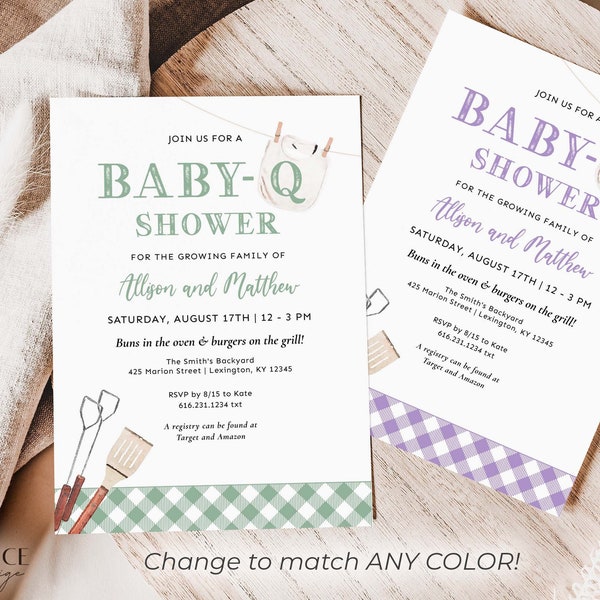 Baby-Q Shower Invitation for BBQ Baby Shower Invitation for Couples Shower BabyQ in Blue, Gender Neutral Coed Baby Shower Printable DIY, Bib