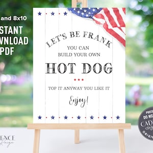 Printable Hot Dog Bar Sign, Hot dog Station Sign, Build Your Own Hot dog Sign 4th of July Picnic Sign Grilling Station Sign Digital PDF BQUS