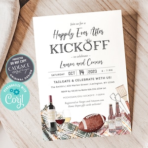 Football Engagement Party Invite, Tailgate Couples Shower Invite, Tailgate and Celebrate Invite, Kickoff, DIY, Printable, Corjl, GP