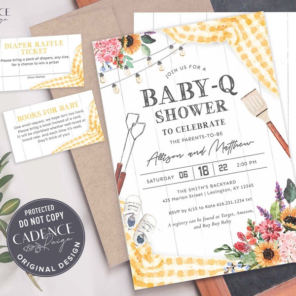 Yellow Baby-Q Shower Invitation, BBQ Baby Shower Invitation, Couples Baby Shower Invite, Backyard Shower, Gender Neutral, Printable, DIY BQY