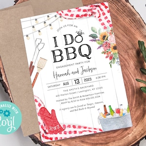 Invito "I Do BBQ", invito per festa di fidanzamento con barbecue, invito per doccia di coppia in giardino, invito per festa di fidanzamento estiva, stampabile, Q2