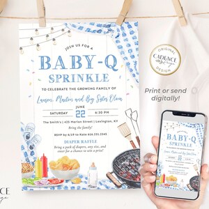 Invito Baby-Q Sprinkle blu, invito Baby-Q Sprinkle per bambino, invito BabyQ Sprinkle per bambino, barbecue e picnic con Sprinkle per bambino, invia digitale BQ24