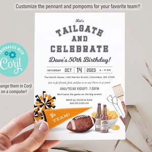 Football Birthday Party Invitation, Tailgate Birthday Invite 30th, 40th, 50th, 60th, Tailgate and Celebrate, Fall Football, Printable, Corjl